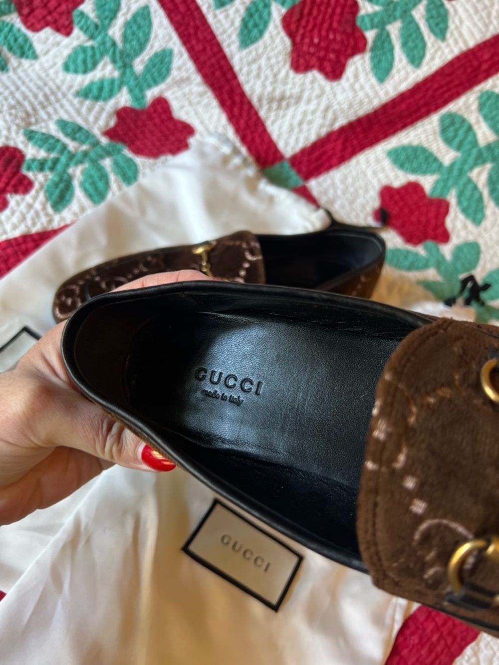 Gucci Jordaan Velvet Monogram Slip-On Horse-bit Loafers 38.5/8 - Picture 7 of 9